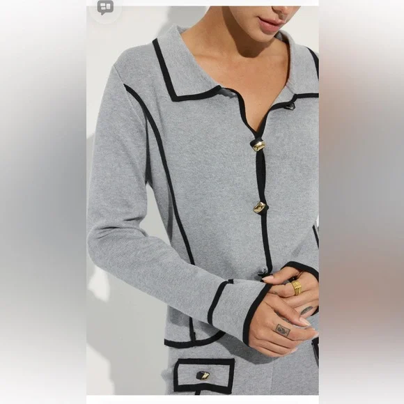 Commense Black and White Wide Leg 2 piece knit pants suit - Picture 2 of 7